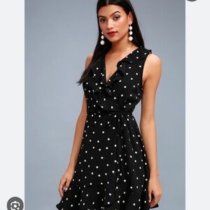 Lulus black and white polka dot wrap dress size Medium